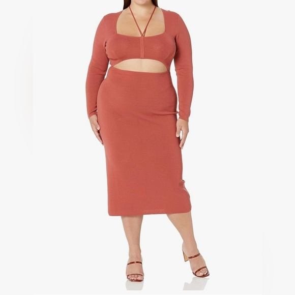 The Drop Women's Corbin Long-Sleeve Halter Detail Cutout Midi Dress #857 - Picture 6 of 9